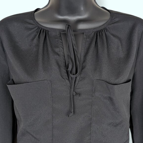 BCBGMaxAzria Black Joss Front Tie Blouse - Picture 3 of 8
